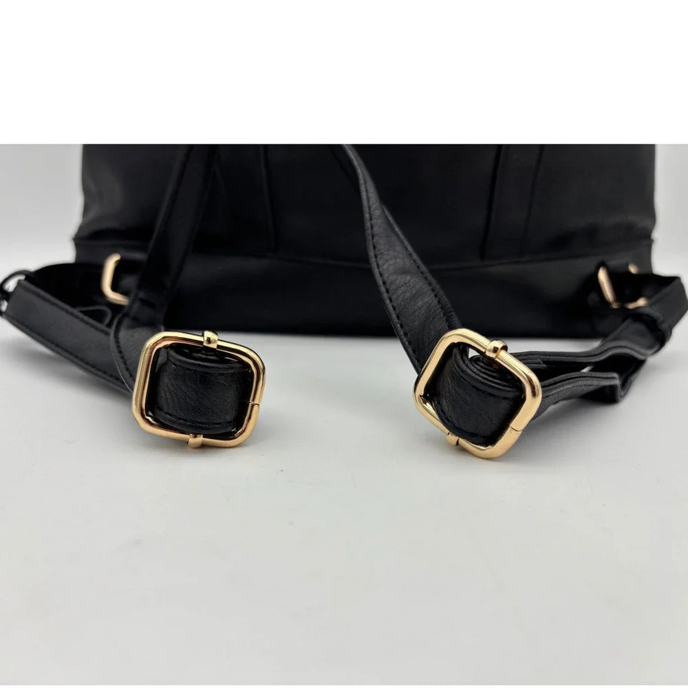 EMPERIA LOS ANGELES Black Vegan Leather Handbag NEW Bag Backpack Satchel Large